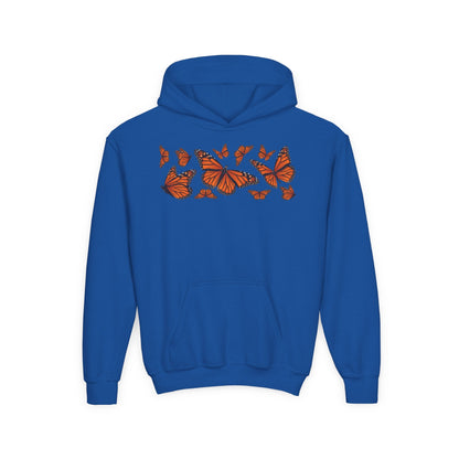 Youth Heavy Blend Hooded Sweatshirt -  Set of orange monarch butterfly Printify