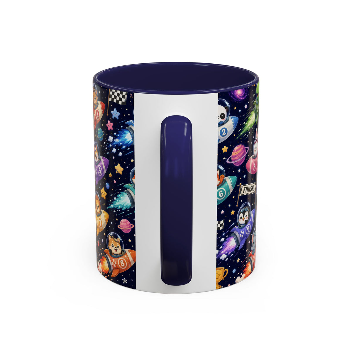 Accent Coffee Mug (11/15 oz) - Kawaii Cosmic Animal Rocket Race