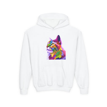 Youth hoodie with adorable cat design Printify
