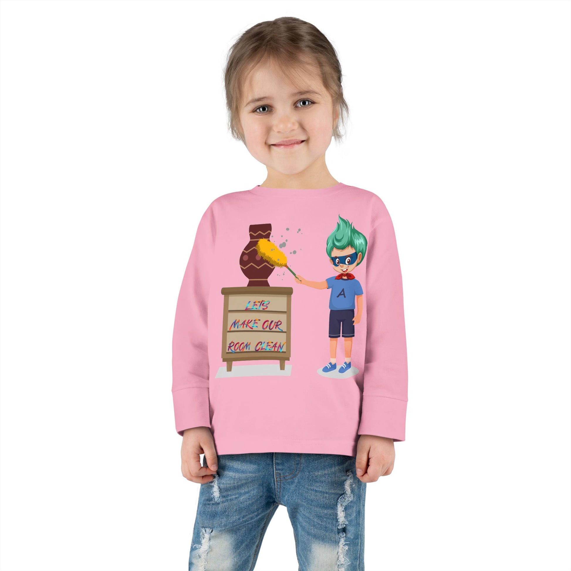 Toddler Long Sleeve Tee - Super kiddo cleaning a vase - [[{"value":"Wonderwear Kid"}]]