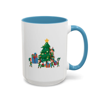 Accent Coffee Mug - Super kiddo putting gifts on christmas tree - [[{"value":"Wonderwear Kid"}]]