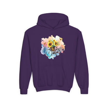 Youth Heavy Blend Hooded Sweatshirt - Sunflower Bicycle Printify