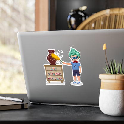 Halloween Kiss-Cut Vinyl Decals – Super kiddo cleaning a vase - [[{"value":"Wonderwear Kid"}]]