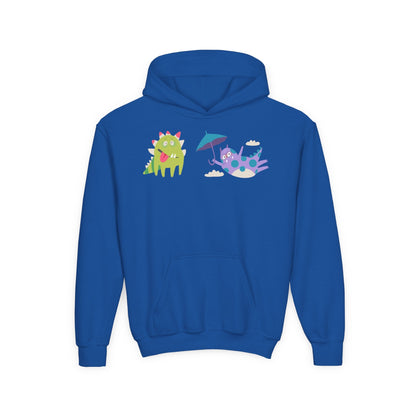 Youth Heavy Blend Hooded Sweatshirt - Monsters playing Printify