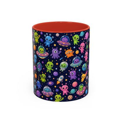 Accent Coffee Mug  (11/15 oz) - Cheerful Cartoon Alien Space