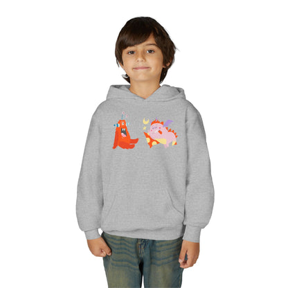 Youth Heavy Blend Hooded Sweatshirt -  Orange monsters Printify