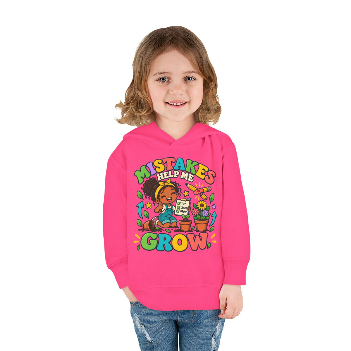 Toddler Hoodie — "Mistakes Help Me Grow" Cute Plant Pot Positive Growth Pullover