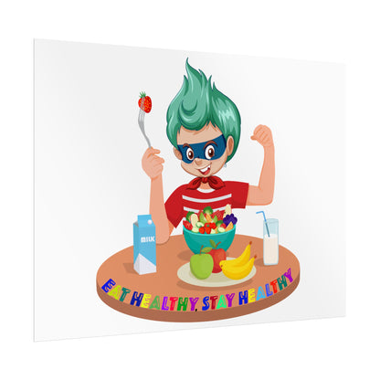 Rolled Posters - super kiddo eating healthy food - [[{"value":"Wonderwear Kid"}]]