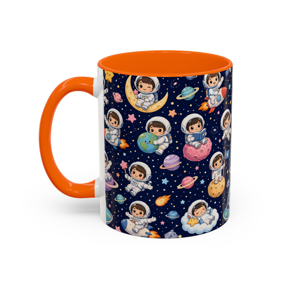 Accent Coffee Mug  (11/15 oz) - Kawaii Astronauts in a Starry Space Adventure