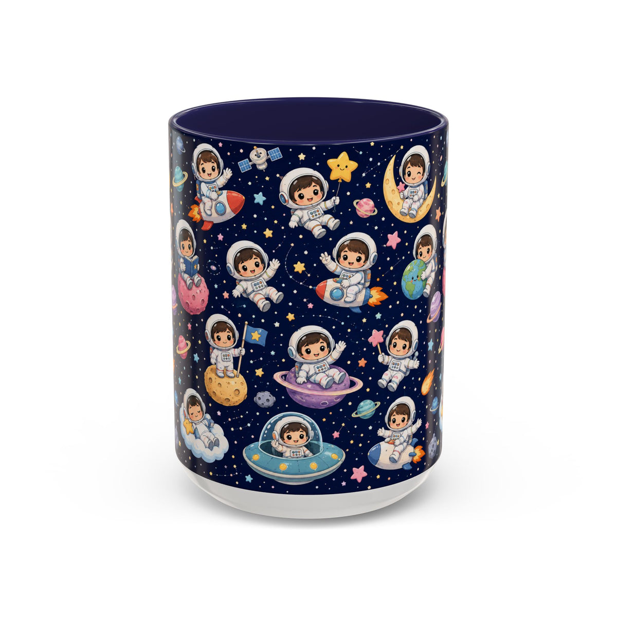 Accent Coffee Mug  (11/15 oz) - Kawaii Astronauts in a Starry Space Adventure