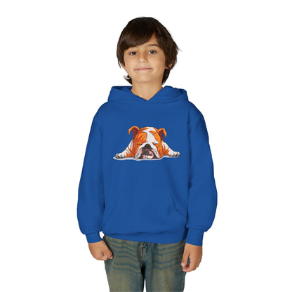 Youth Heavy Blend Hooded Sweatshirt -  Sleeping english bulldog Printify