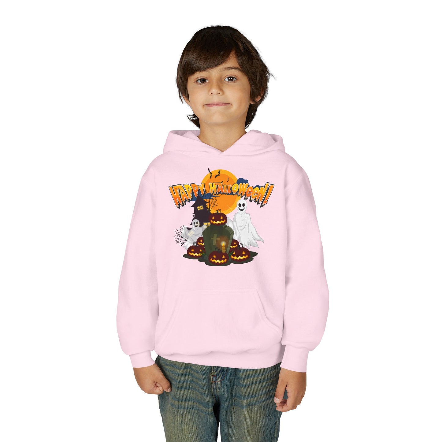 Youth Heavy Blend Hooded Sweatshirt - Happy holloween - cemetery
