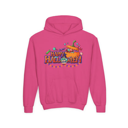 Youth Heavy Blend Hooded Sweatshirt - Happy halloween banner Printify