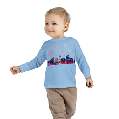 Toddler Long Sleeve Tee - Super kiddo with fireworks with text - [[{"value":"Wonderwear Kid"}]]