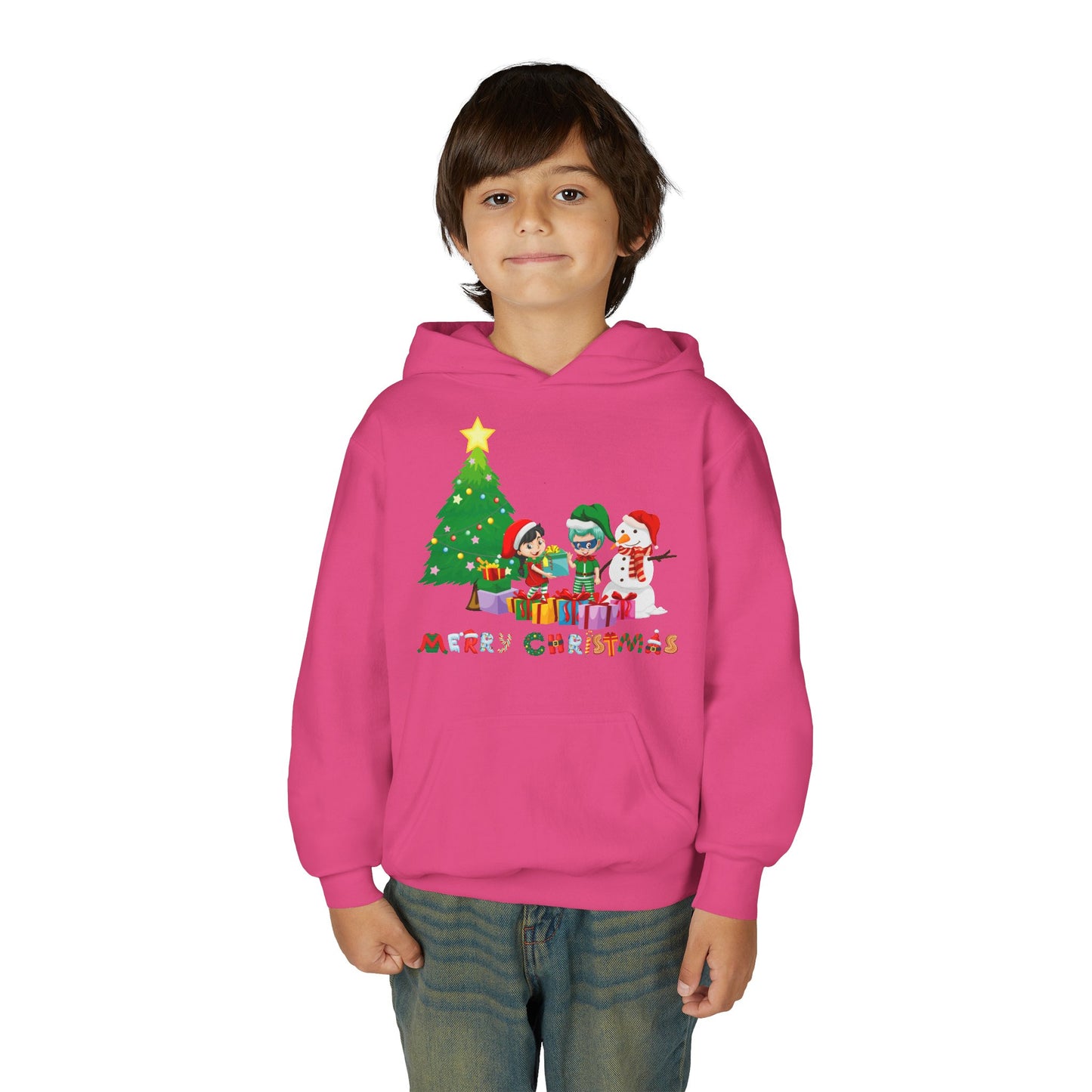 Youth Heavy Blend Hooded Sweatshirt - Super kiddo preparing gifts
