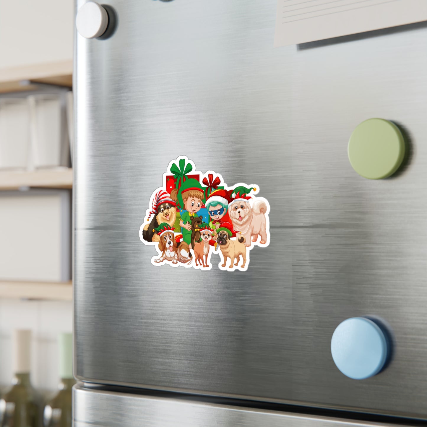 Christmas Kiss-Cut Vinyl Decals – Christmas with super kiddo pet friends without text - [[{"value":"Wonderwear Kid"}]]
