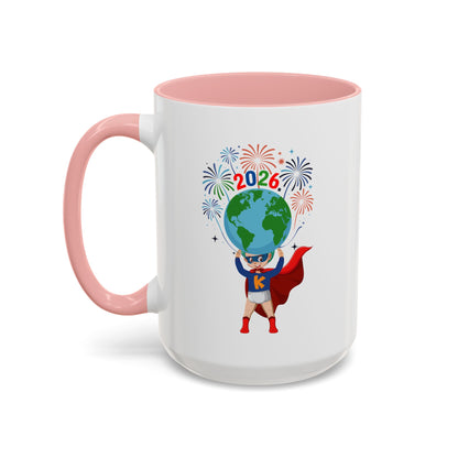 Accent Coffee Mug - Super kiddo holding globe - [[{"value":"Wonderwear Kid"}]]