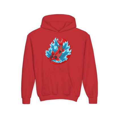 Youth Heavy Blend Hooded Sweatshirt - Red koi Printify