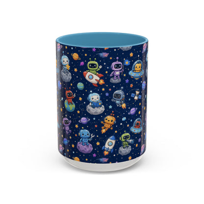 Galactic Robots Accent Coffee Mug — Cute Space Astronaut Pattern (11/15 oz)