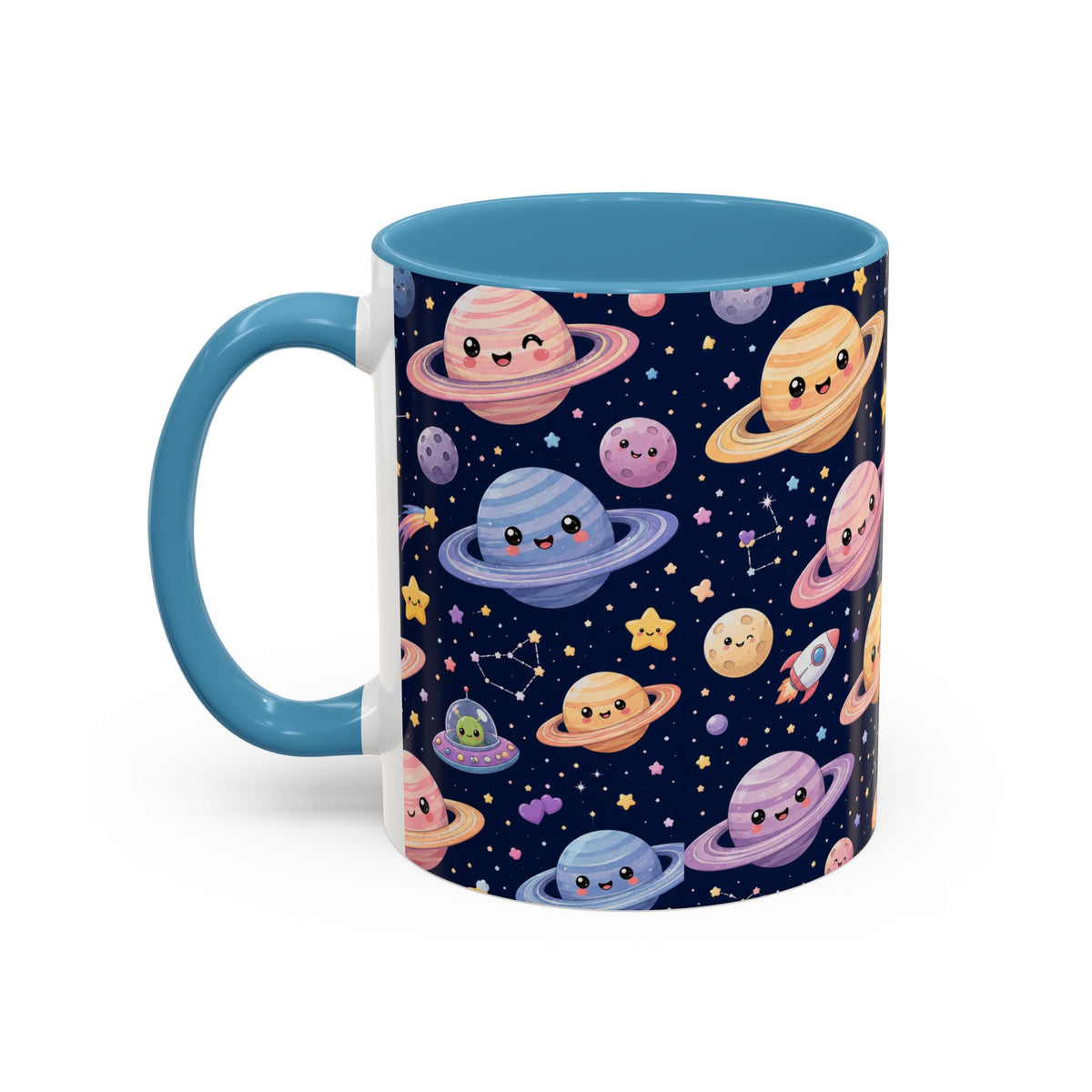 Accent Coffee Mug  (11/15 oz) - Kawaii Saturns in a Starry Space