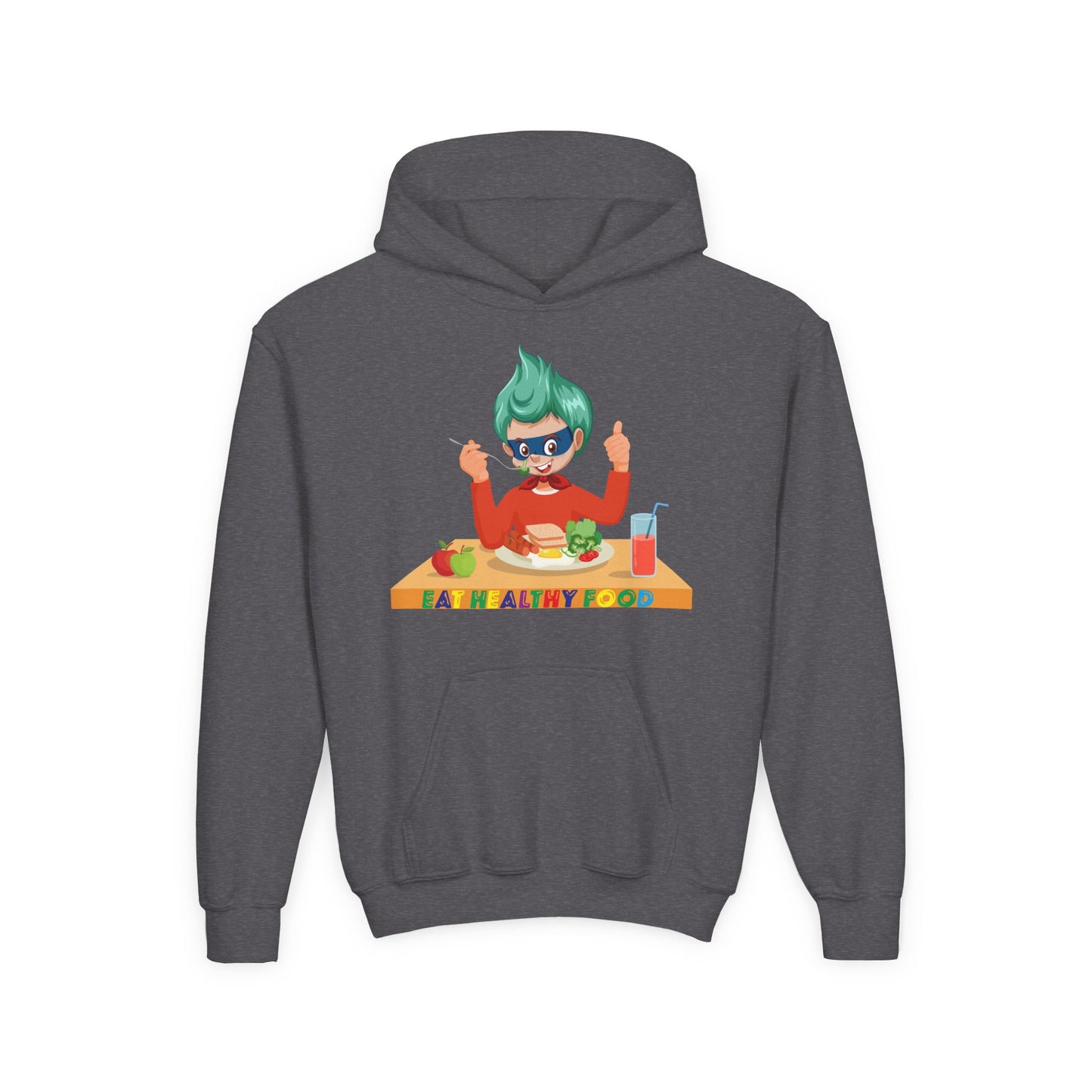 Youth Heavy Blend Hooded Sweatshirt - Super kiddo eating healthy breafast