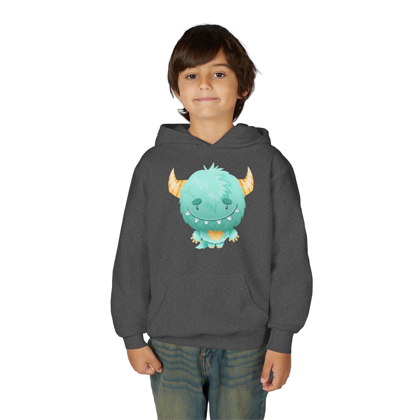 Youth Heavy Blend Hooded Sweatshirt - Cute green baby monster