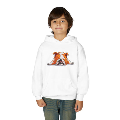 Youth Heavy Blend Hooded Sweatshirt -  Sleeping english bulldog Printify