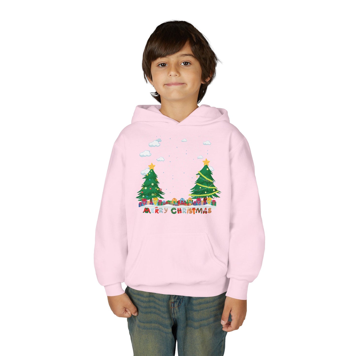 Youth Heavy Blend Hooded Sweatshirt - Christmas and snowing