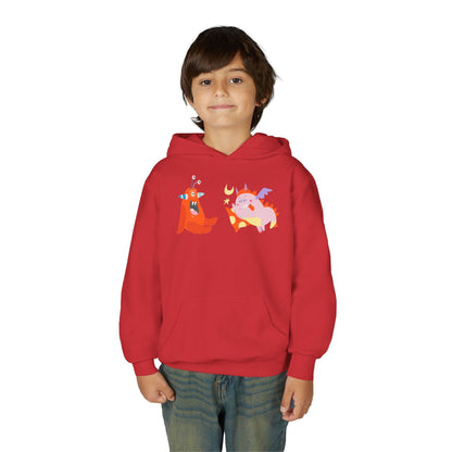 Youth Heavy Blend Hooded Sweatshirt -  Orange monsters Printify