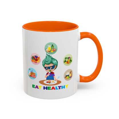 Accent Coffee Mug - Supper kiddo showing healthy food to eat - [[{"value":"Wonderwear Kid"}]]