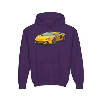 Youth Heavy Blend Hooded Sweatshirt - Yellow super car Printify