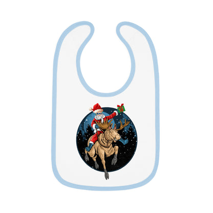 Baby Bib - Super kiddo riding a reindeer - [[{"value":"Wonderwear Kid"}]]