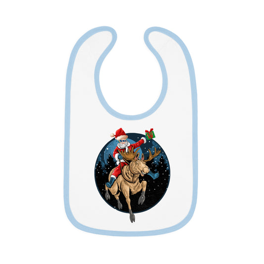 Baby Bib - Super kiddo riding a reindeer - [[{"value":"Wonderwear Kid"}]]