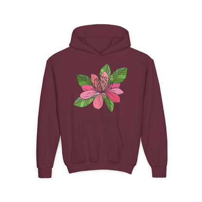 Youth Heavy Blend Hooded Sweatshirt -  Pink flower Printify