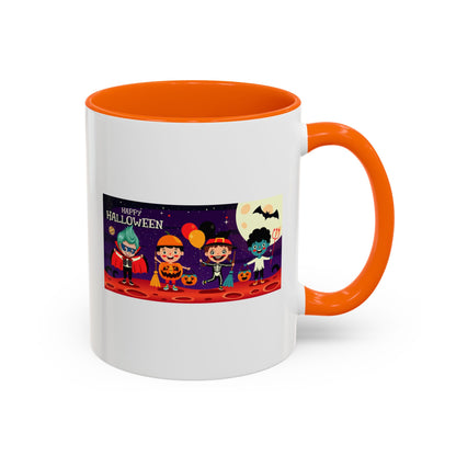 Accent Coffee Mug - Super kiddo with friends on holloween - [[{"value":"Wonderwear Kid"}]]