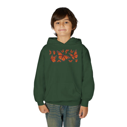 Youth Heavy Blend Hooded Sweatshirt -  Set of orange monarch butterfly Printify