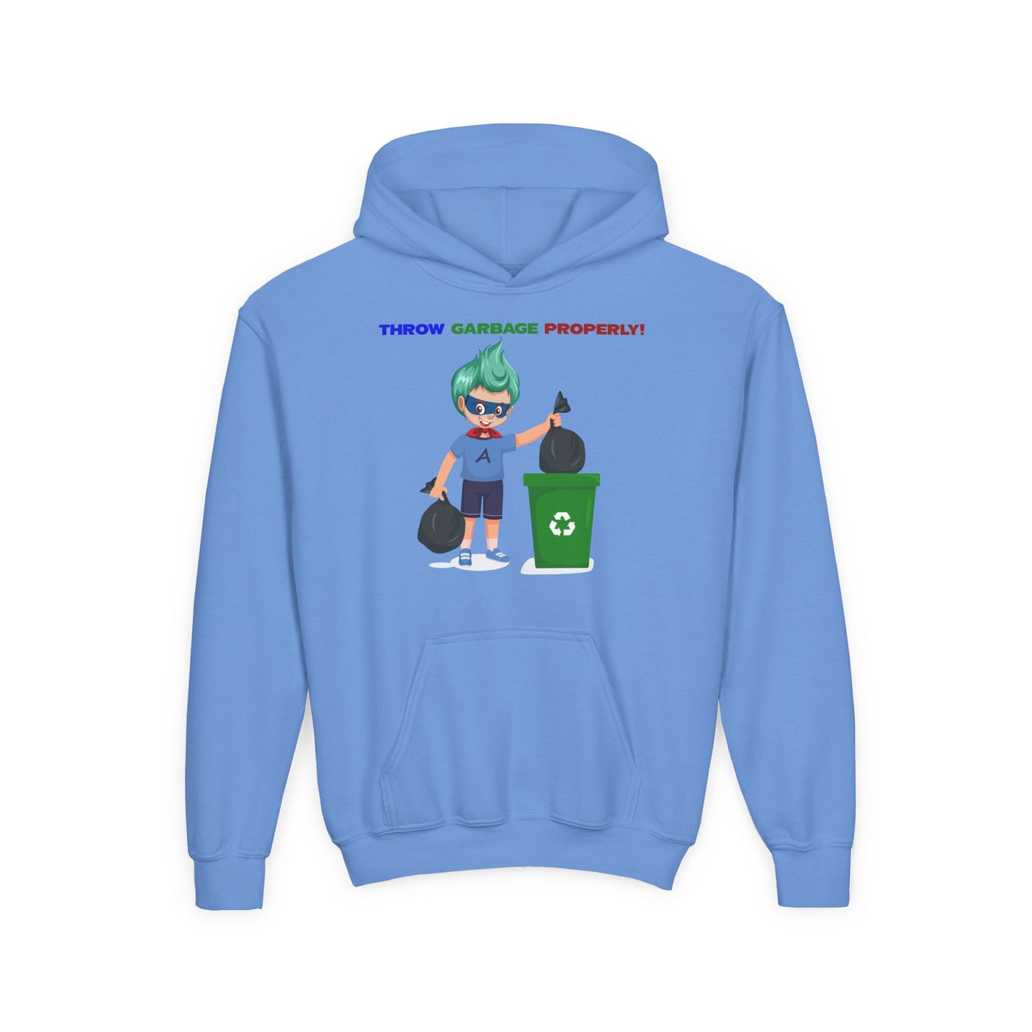 Youth Heavy Blend Hooded Sweatshirt - Super kiddo taking trash out