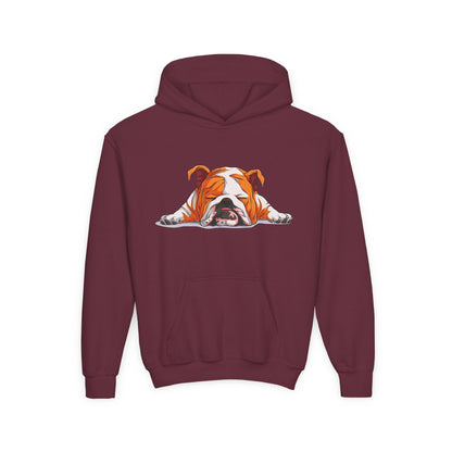 Youth Heavy Blend Hooded Sweatshirt -  Sleeping english bulldog Printify