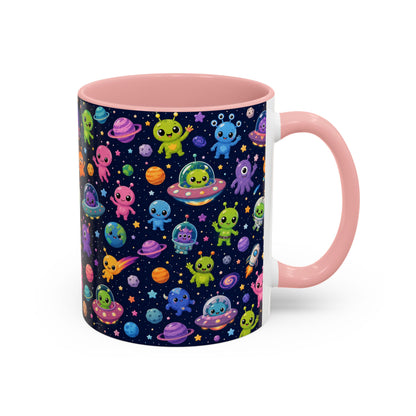 Accent Coffee Mug  (11/15 oz) - Cheerful Cartoon Alien Space