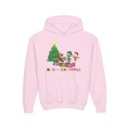 Youth Heavy Blend Hooded Sweatshirt - Super kiddo preparing gifts - [[{"value":"Wonderwear Kid"}]]