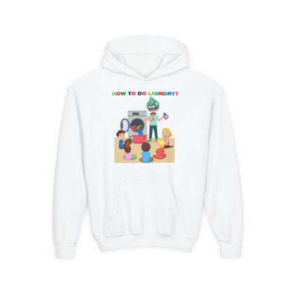 Youth Heavy Blend Hooded Sweatshirt - super kiddo teaching laundry - [[{"value":"Wonderwear Kid"}]]