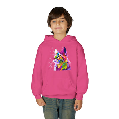Youth hoodie with adorable cat design Printify