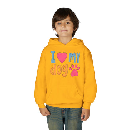 Youth Heavy Blend Hooded Sweatshirt - I love my dog Printify
