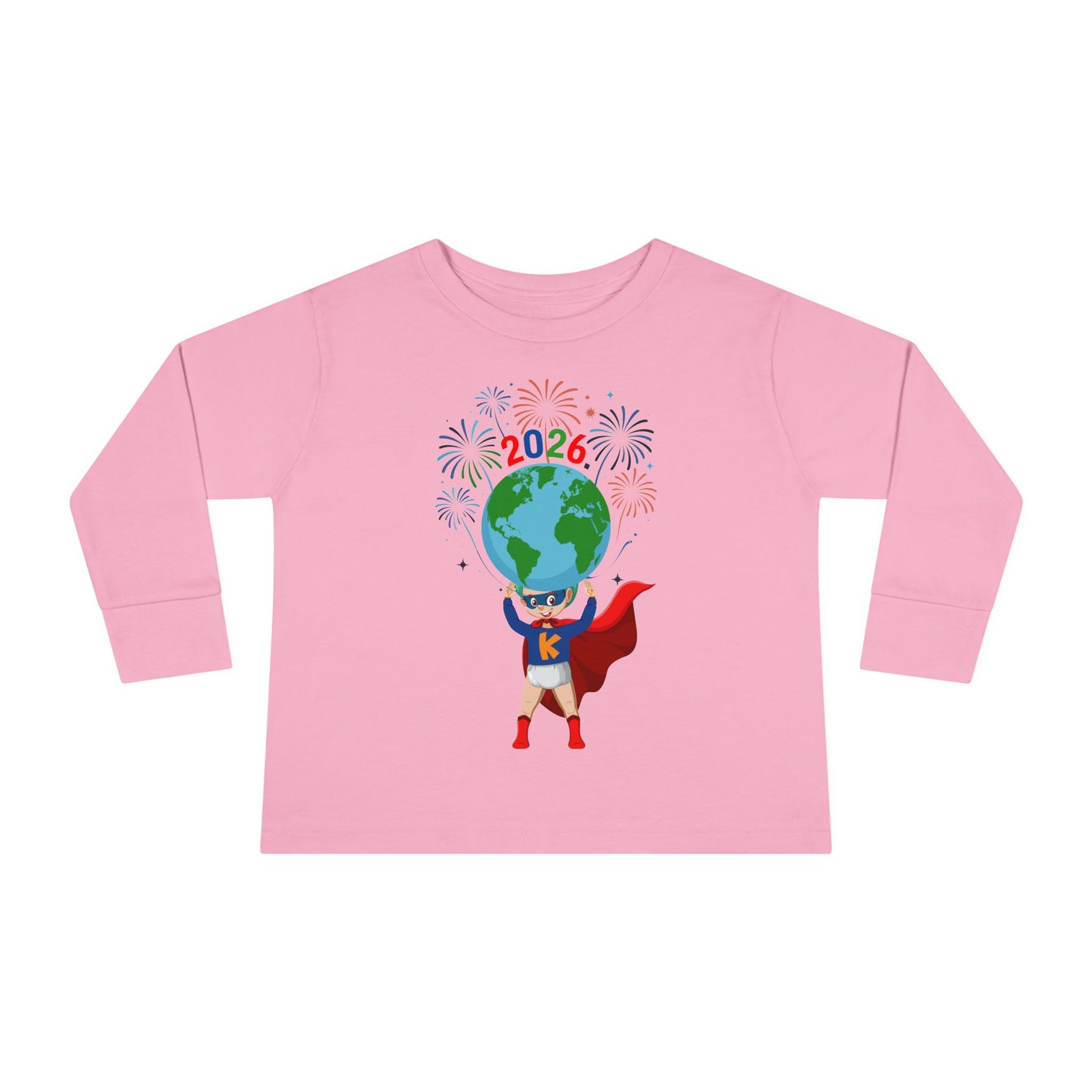 Toddler Long Sleeve Tee - Super kiddo holding globe - [[{"value":"Wonderwear Kid"}]]