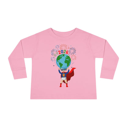 Toddler Long Sleeve Tee - Super kiddo holding globe - [[{"value":"Wonderwear Kid"}]]