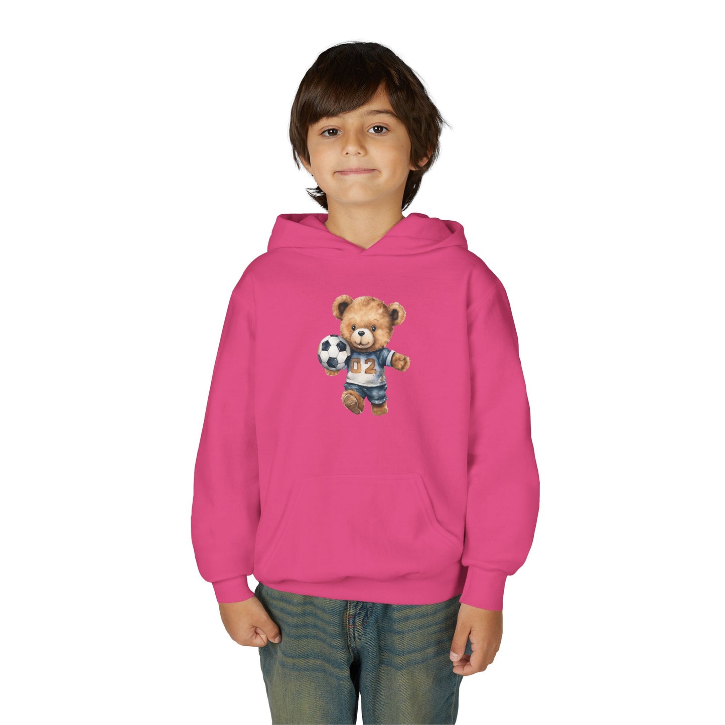 Youth Heavy Blend Hooded Sweatshirt - Adorable Soccer Bear