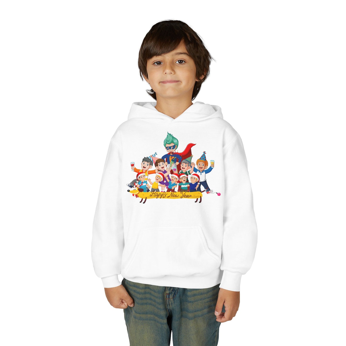 Youth Heavy Blend Hooded Sweatshirt - Happy new year with friends