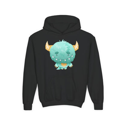 Youth Heavy Blend Hooded Sweatshirt - Cute green baby monster Printify