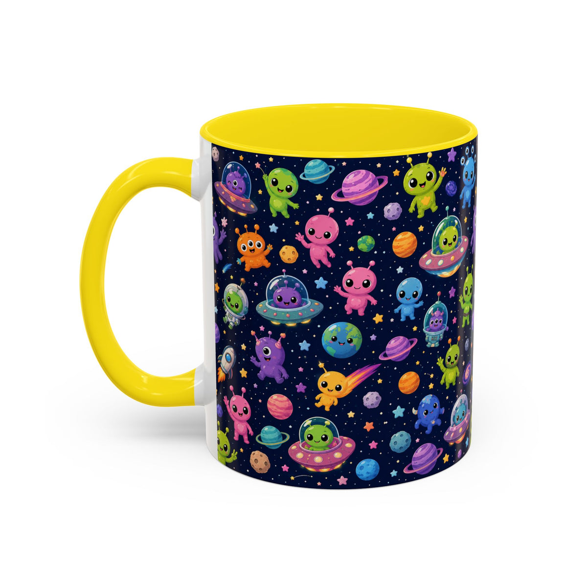 Accent Coffee Mug  (11/15 oz) - Cheerful Cartoon Alien Space