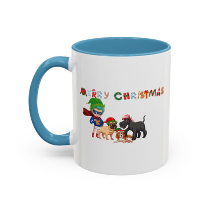 Accent Coffee Mug - Super kiddo woith pet friends - [[{"value":"Wonderwear Kid"}]]